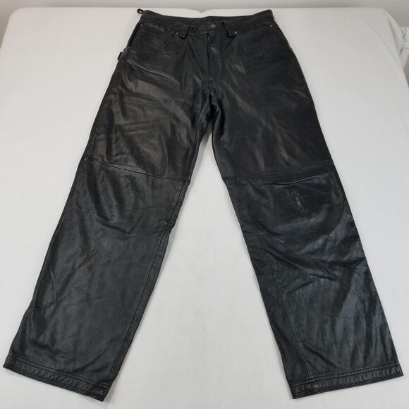 M Julian Wilsons Leather Pants Mens 32 Black Straight Leg Workwear Motorcycle - Picture 1 of 11